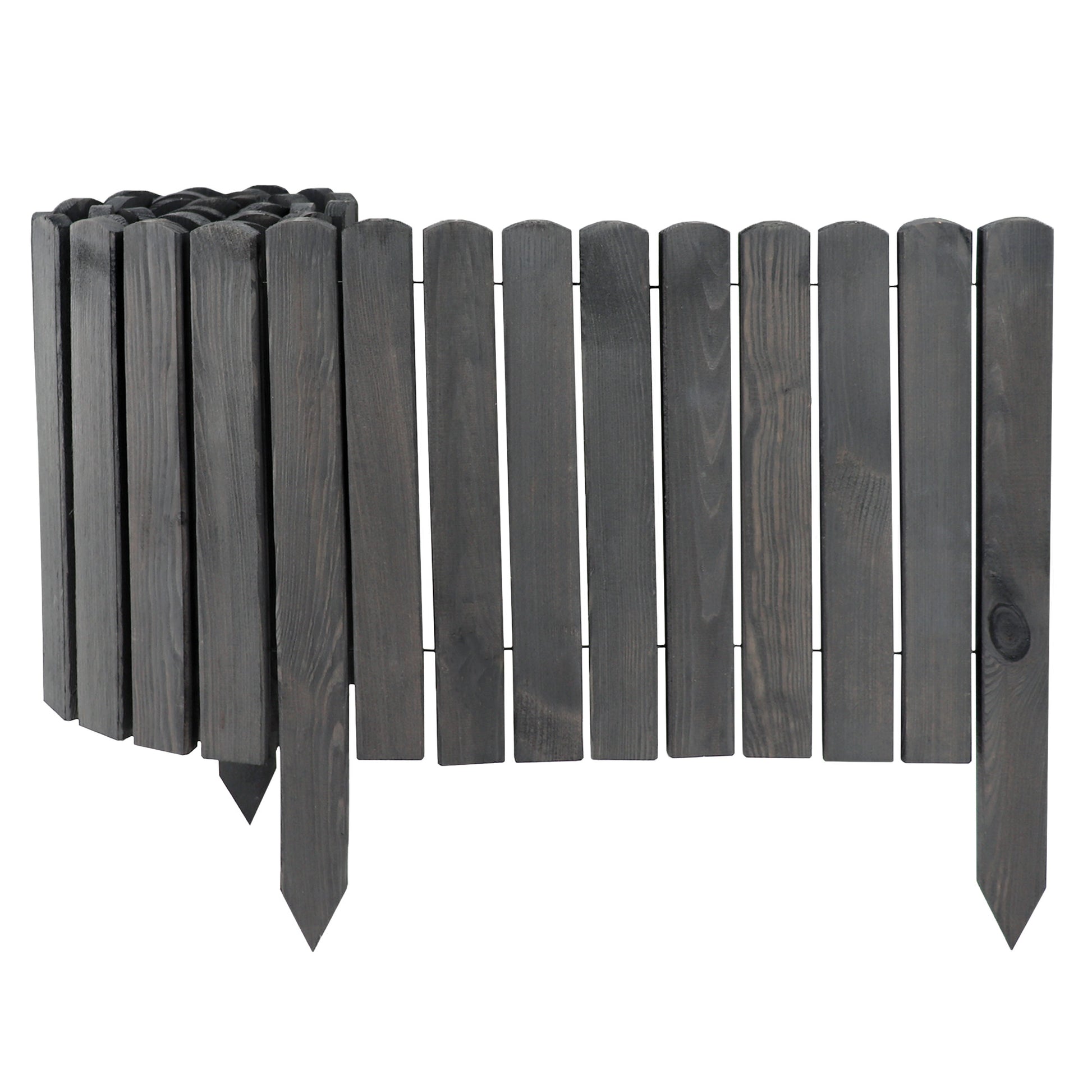 5x Valla Enrollable De Madera Gris 10x200 Cm – Borde Para Parterres Y Césped | Borde Flexible Para Parterres Y Caminos_0
