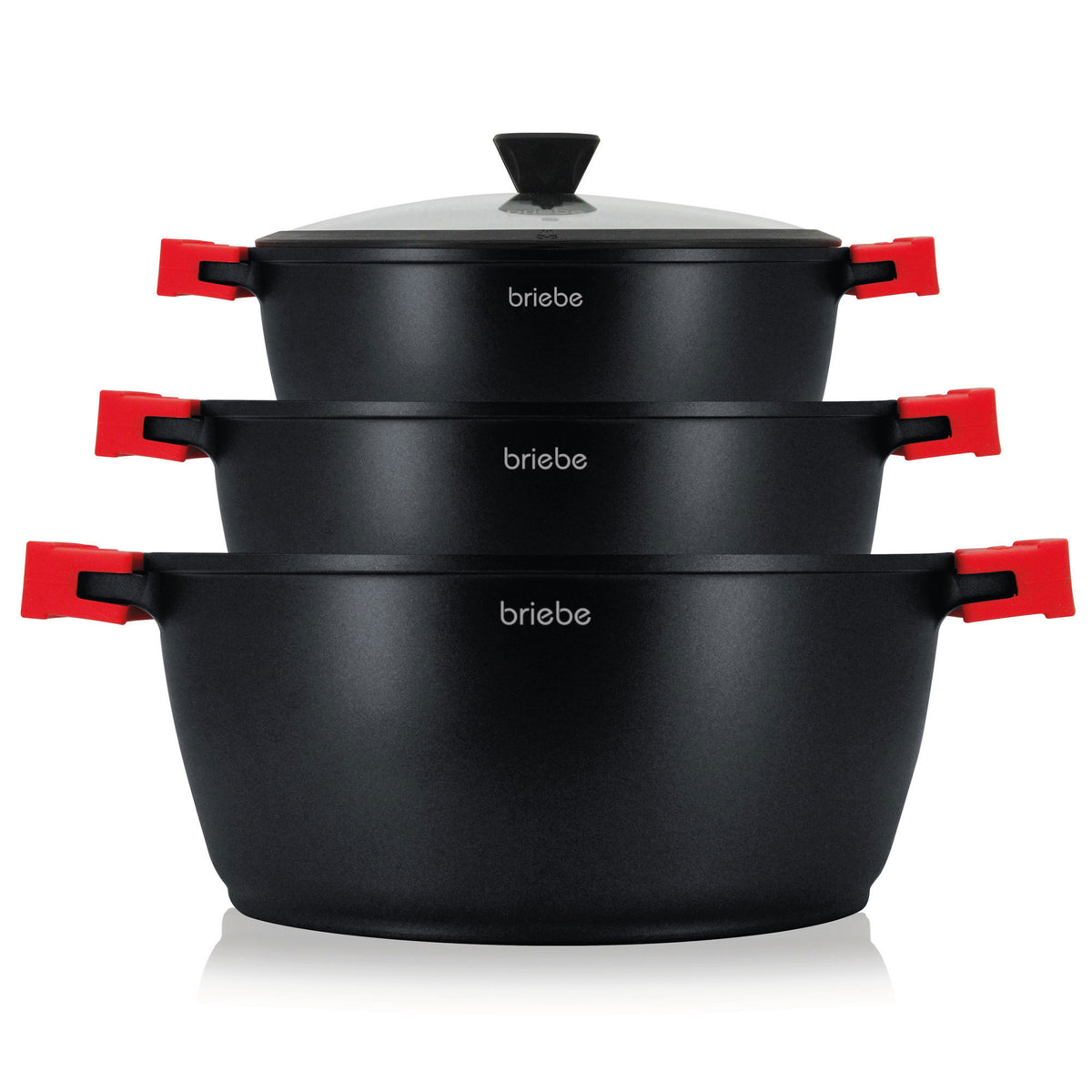 Briebe Batería Cocina Inducción Antiadherente Titanio, 6 Piezas Aluminio Fundido 3 Ollas Sin Pfoa Tapa, Blackt3, Negro_0