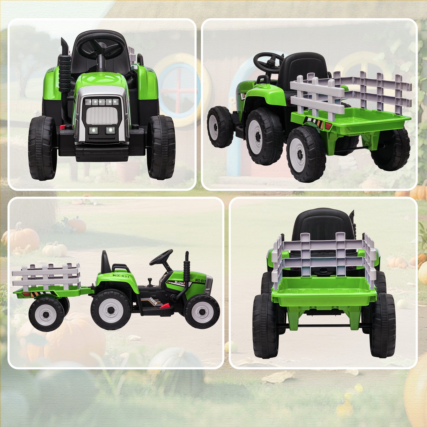 Homcom Tractor Eléctrico Con Remolque Para Niños 3-6 Años 136,5x50x52,5 Cm Verde_4
