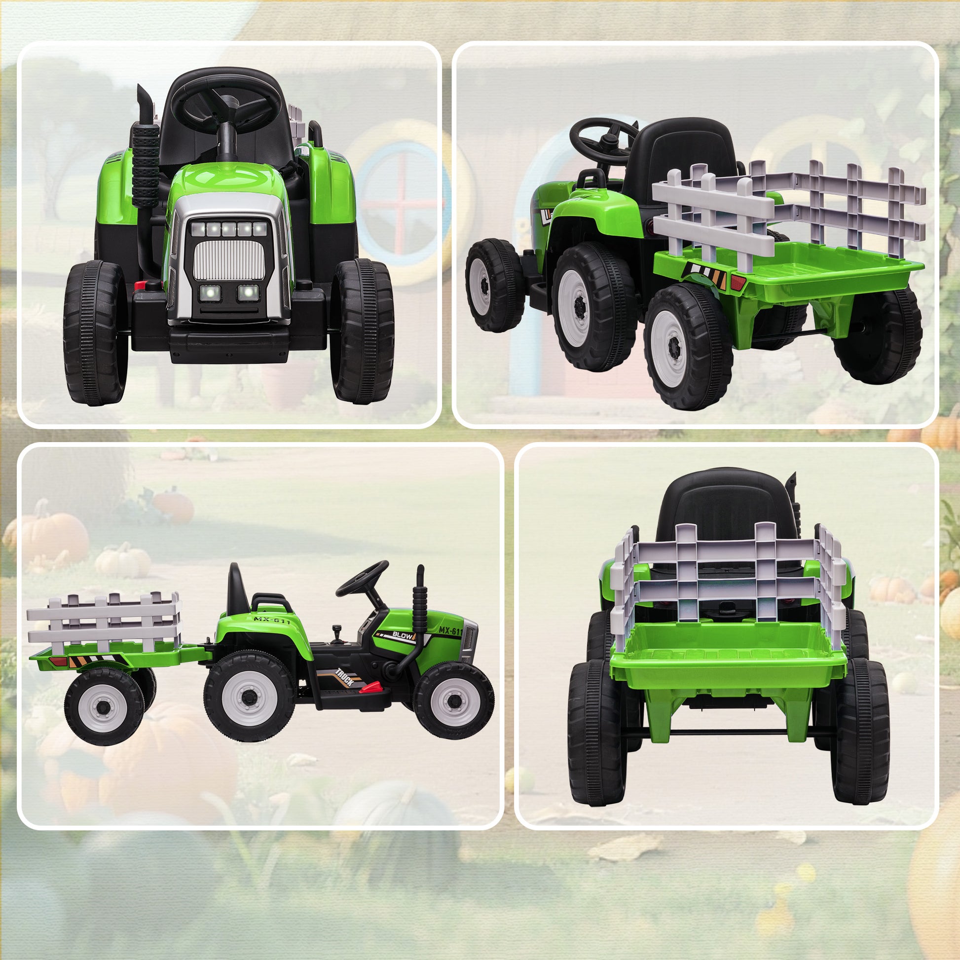 Homcom Tractor Eléctrico Con Remolque Para Niños 3-6 Años 136,5x50x52,5 Cm Verde_4