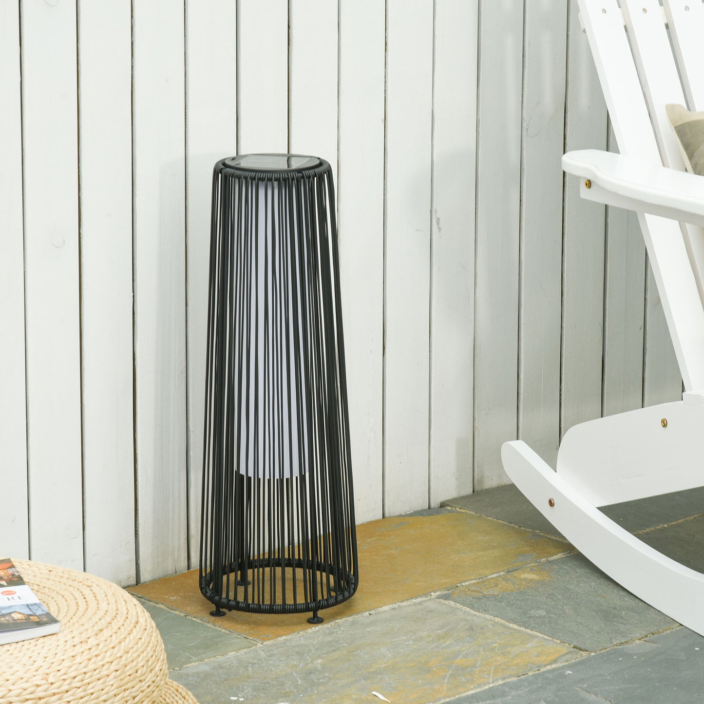 Outsunny Lámpara De Pie Ratán Energía Solar Con Control Luz Automático Negro_1