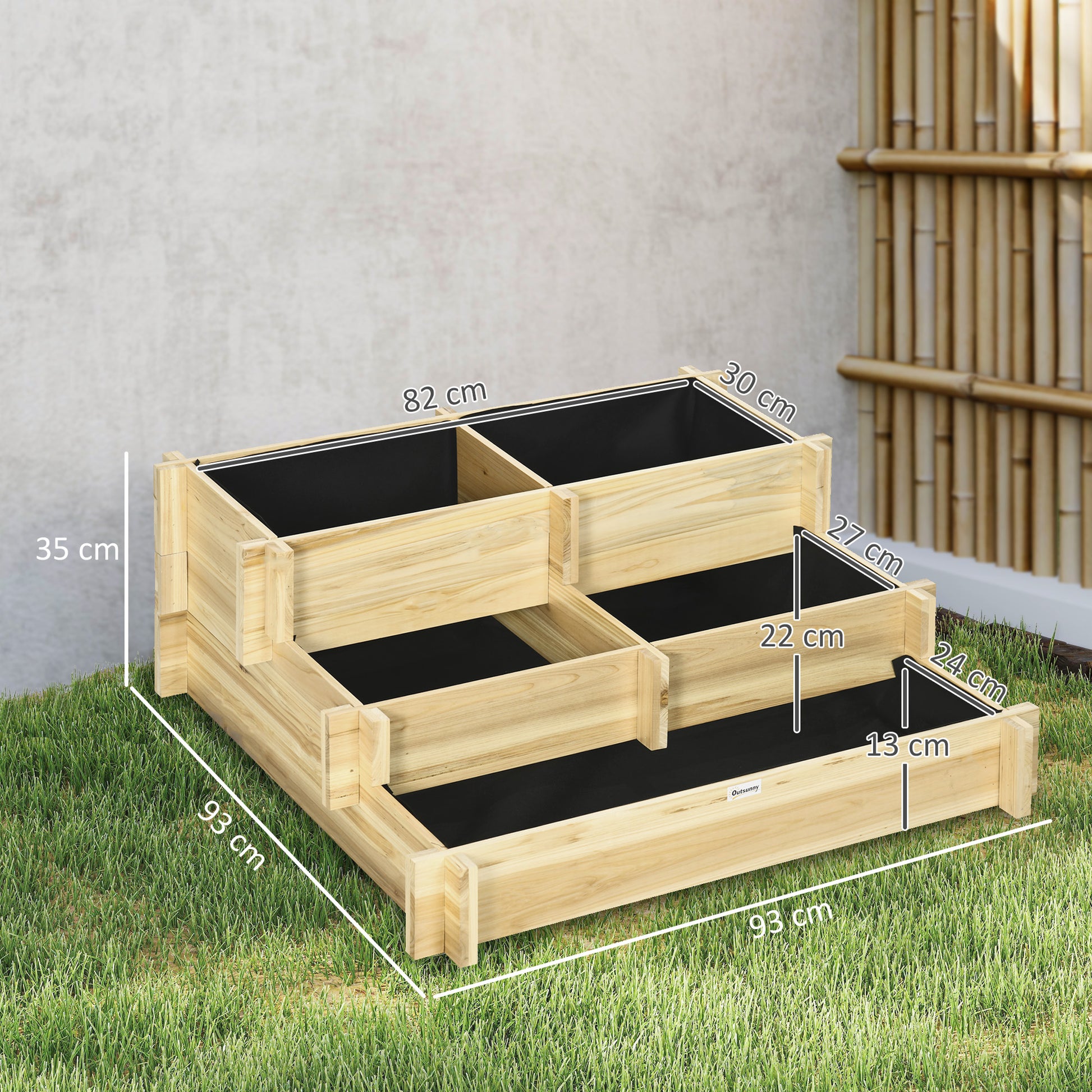 Outsunny Jardinera De Madera Con Diseño De Escalera 93x93x35 Cm Natural_2