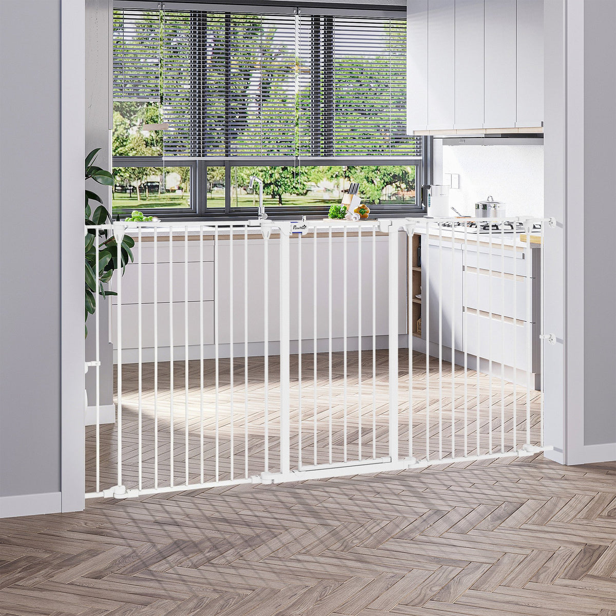 Pawhut Barrera Para Perros Plegable De Acero Con 3 Paneles 206x90cm Blanco_1