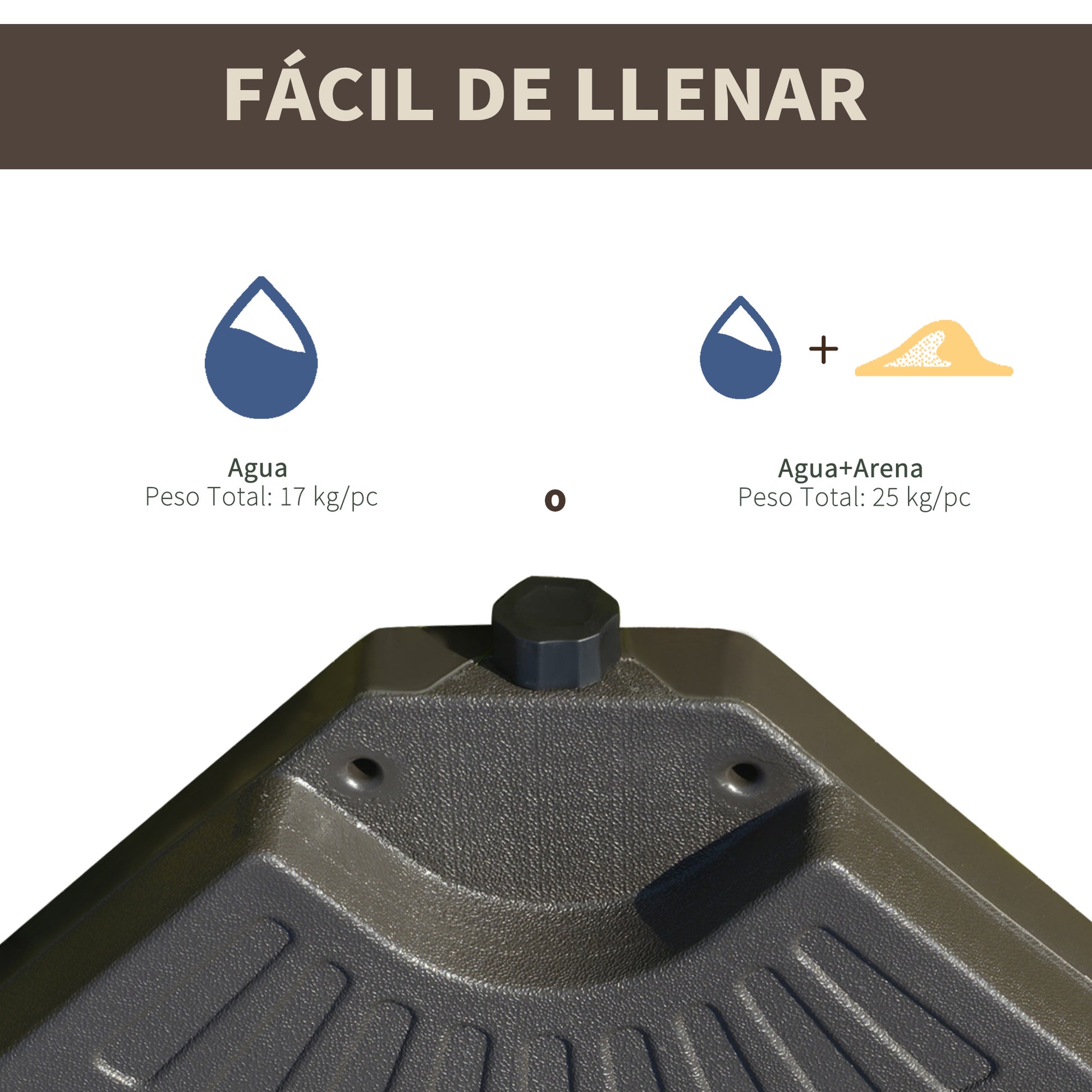 Outsunny Base Para Sombrilla 4 Partes Rellenable De Arena Y Agua Desmontable_5