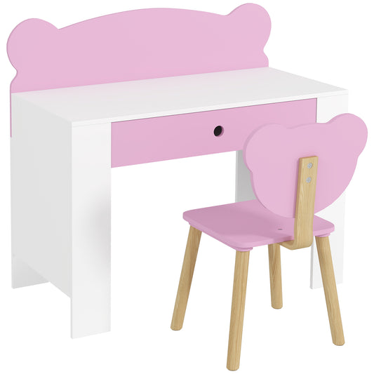 Secretária E Cadeira Para Crianças Aiyaplay Mdf E Madeira De Pinho Rosa 80x41x74,5 Cm_0