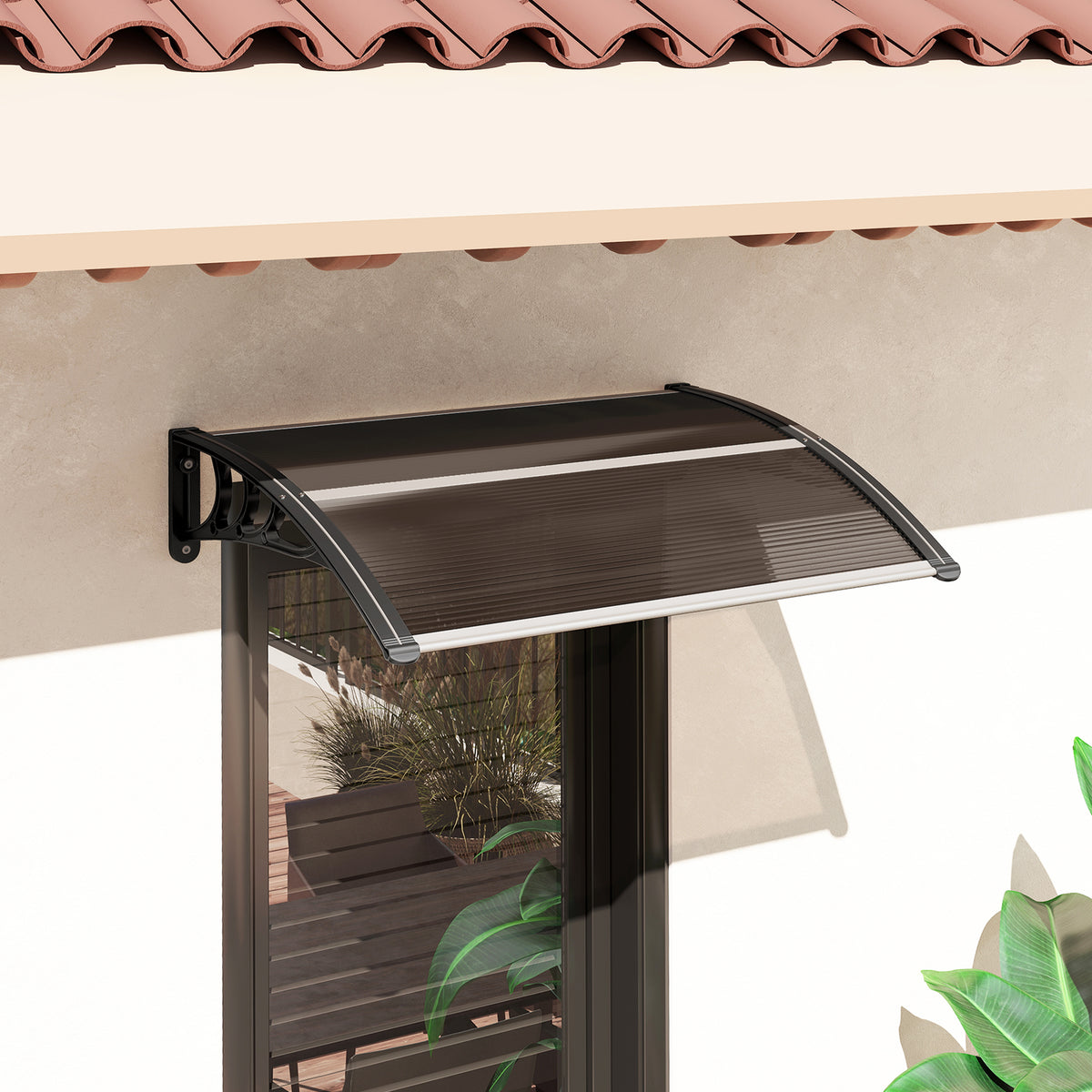 Outsunny Tejadillo De Protección 75x100cm Marquesina Para Puerta Marrón_4