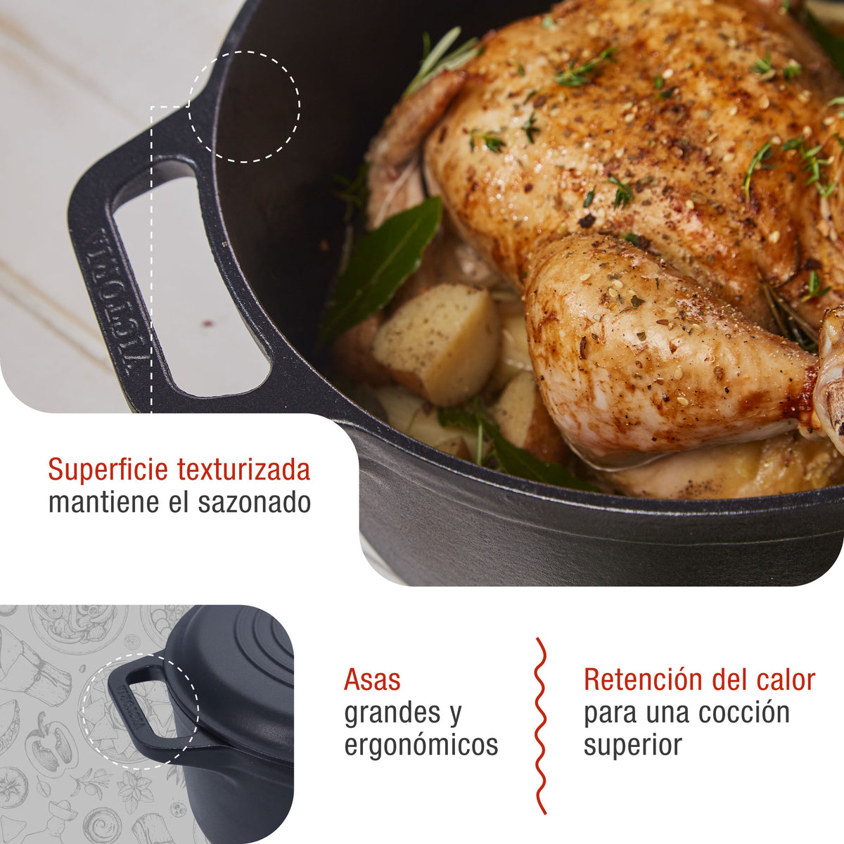 Victoria Horno Holandés Olla Inducción Hierro Fundido Esmaltado 29cm, Cocotte 6,6l, Sin Ptfe Ni Pfoa, 39493, Negro_2