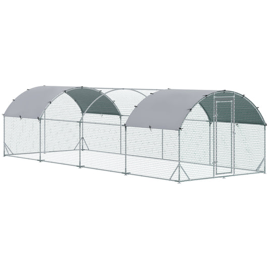Pawhut Gallinero Para Exterior Grande De Acero Galvanizado 280x760x197 Cm Plata_0