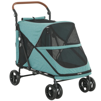 Pawhut Carrito Para Perros Plegable Con Un Botón Hasta 30 Kg Suspensión Turquesa_1