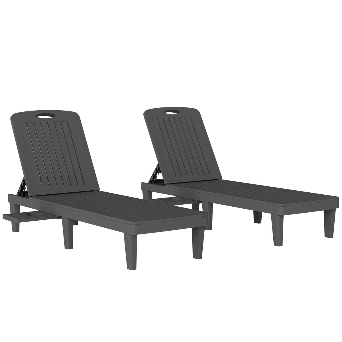 Outsunny Set De 2 Tumbonas De Jardín Exterior Reclinables Bandeja Lateral Gris_0