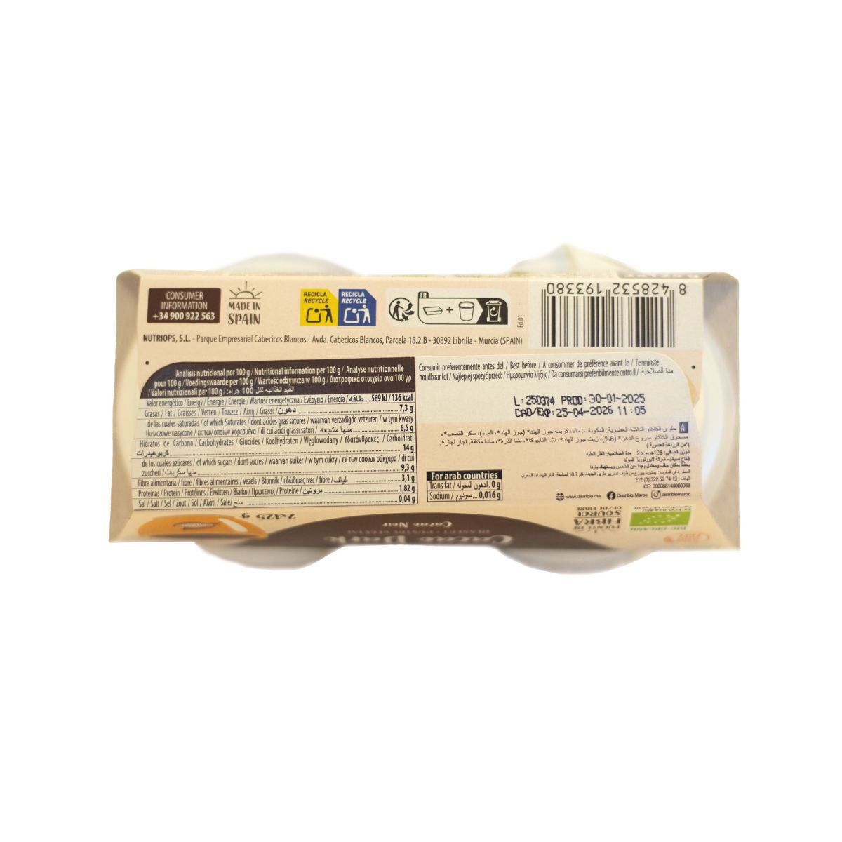 Postre Cacao Dark Bio Ecomil 2 uds de 125 g