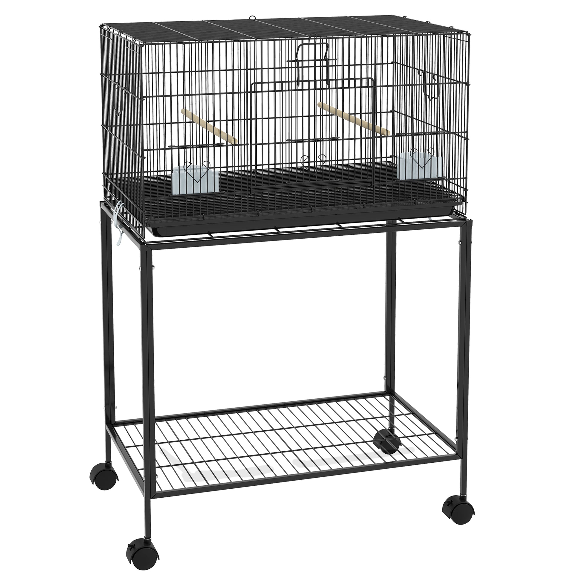 Pawhut Jaula Para Pájaros Con Ruedas 77x46x119 Cm Con Bandeja Extraíble Negro_0