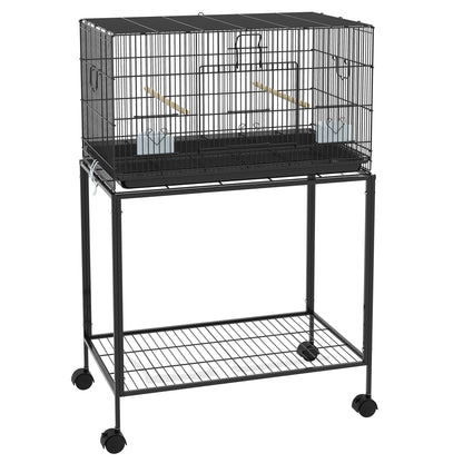 Pawhut Jaula Para Pájaros Con Ruedas 77x46x119 Cm Con Bandeja Extraíble Negro_0