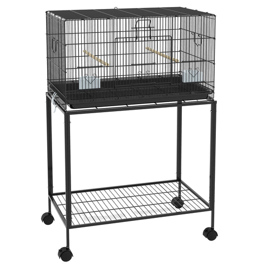 Pawhut Jaula Para Pájaros Con Ruedas 77x46x119 Cm Con Bandeja Extraíble Negro_0