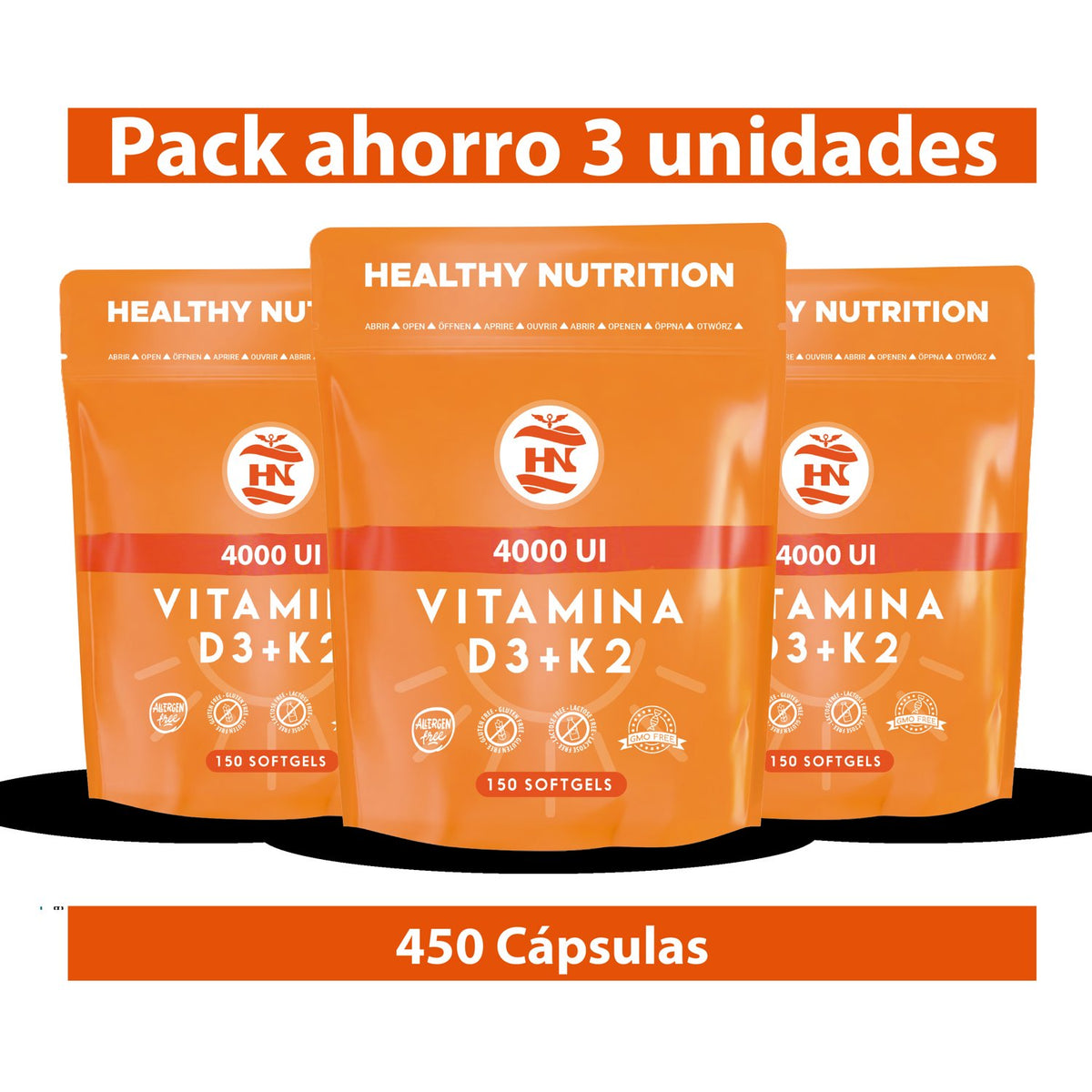 Pack 3 X Vitamina D3 4000 Ui (100 Μg) + K2 Mk-7 - 3 X 150 Cápsulas - Complemento Alimenticio_0