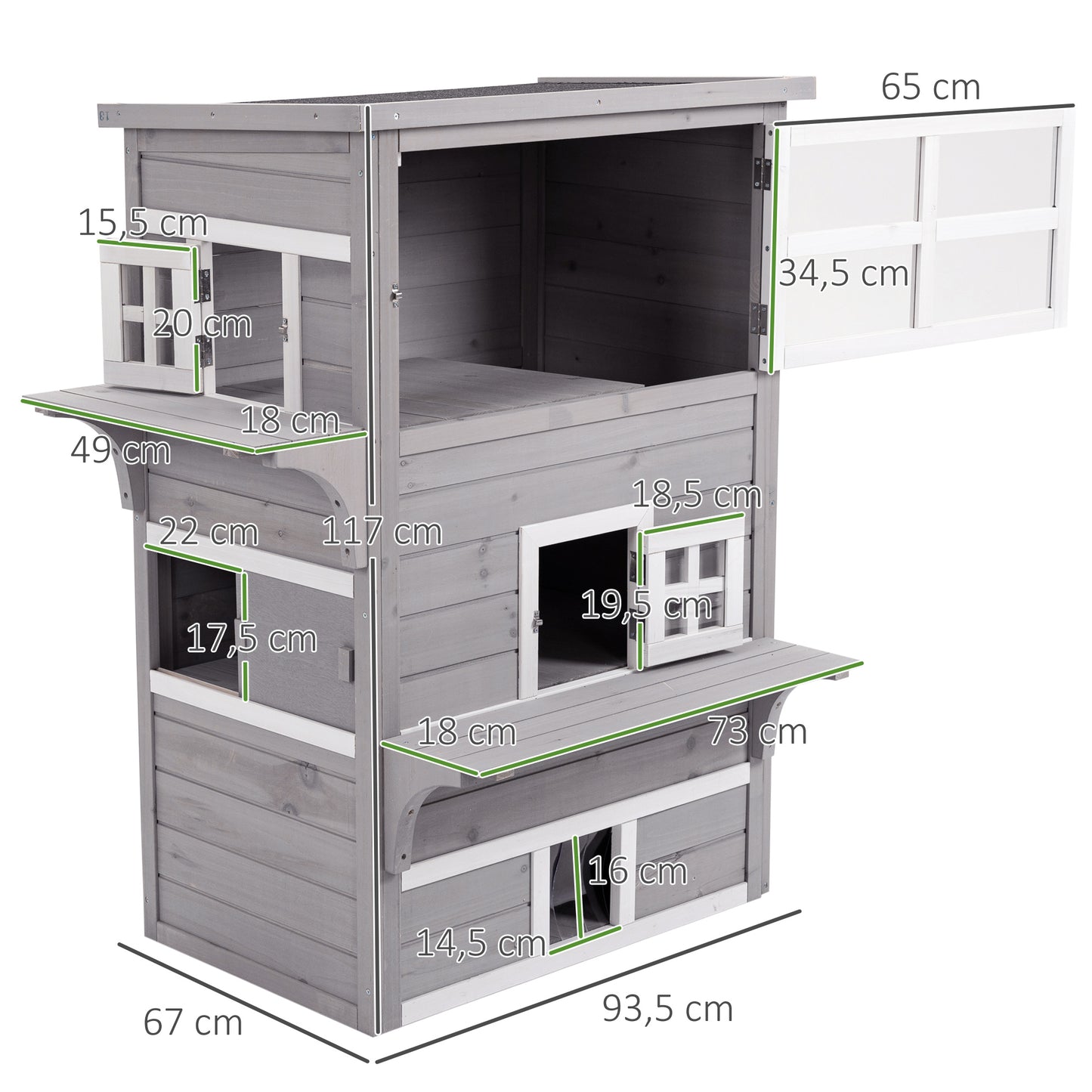 Pawhut Caseta Para Gatos De Madera Exterior De 3 Pisos Con Múltiples Entradas_2
