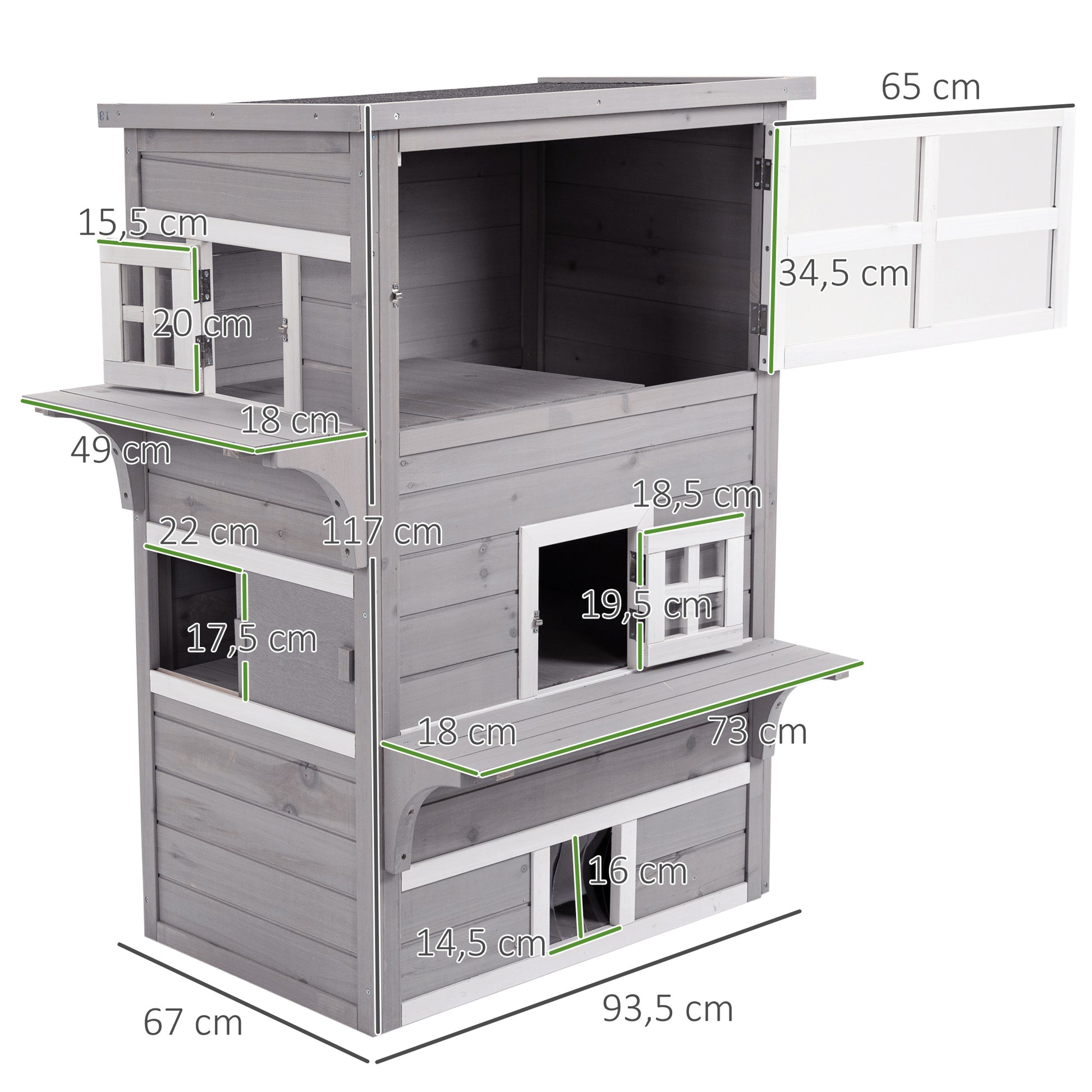 Pawhut Caseta Para Gatos De Madera Exterior De 3 Pisos Con Múltiples Entradas_2