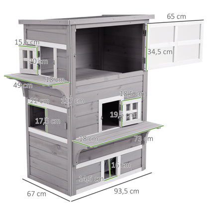 Pawhut Caseta Para Gatos De Madera Exterior De 3 Pisos Con Múltiples Entradas_2