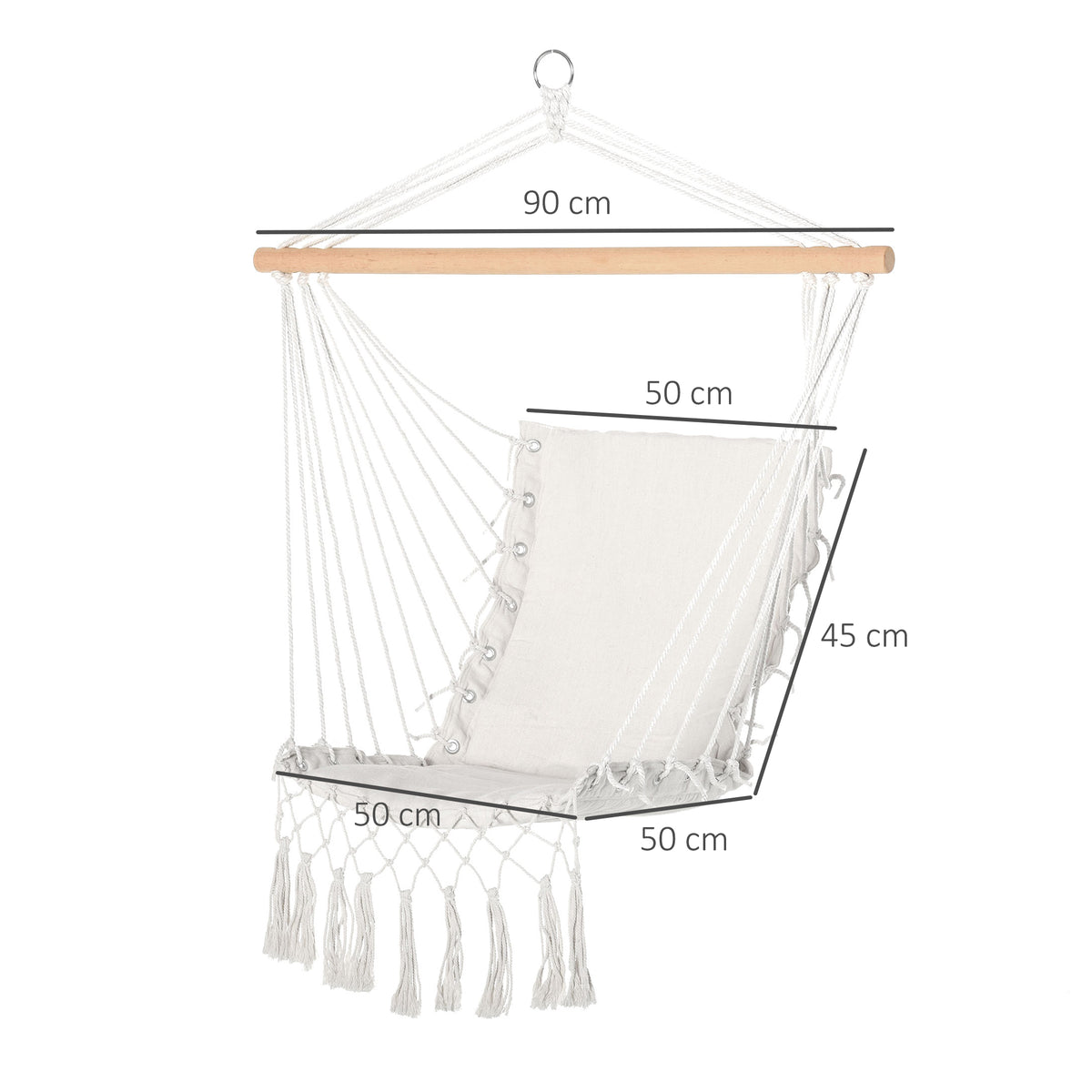 Outsunny Silla Colgante Con Borlas Carga 120 Kg Para Interior Y Exterior Blanco_2