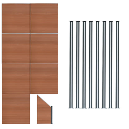 Vallas Para Exteriores De Wpc Y Aluminio - 7x Paneles Cuadrados + 1x Oblicuo + 8x Postes Con Led | Marrón_0