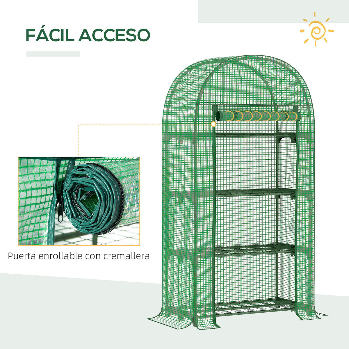 Outsunny Invernadero De Jardín Con 4 Estantes Y Puerta Enrollable 80x49x160 Cm_5