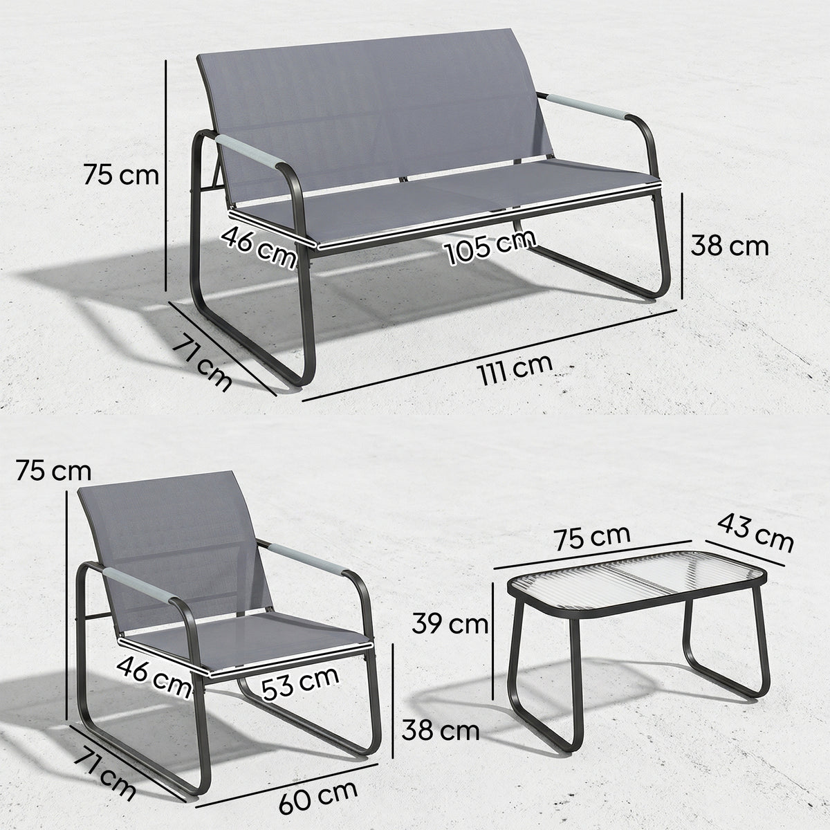 Outsunny Conjunto De Jardín Exterior Con 1 Sofá 2 Sillones Y Mesa Gris_2