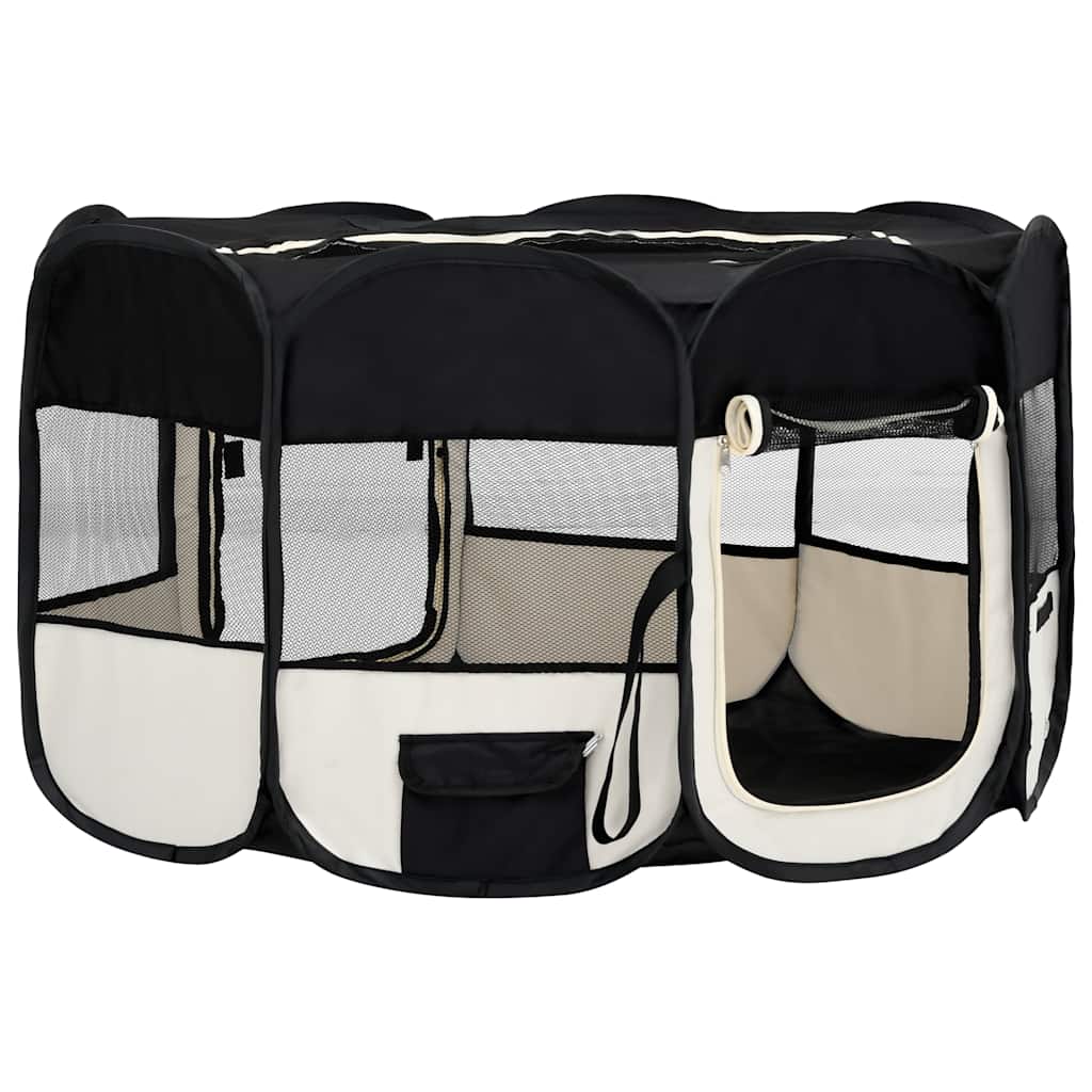 Parque De Perros Plegable Y Bolsa Transporte Negro 145x145x61cm_2