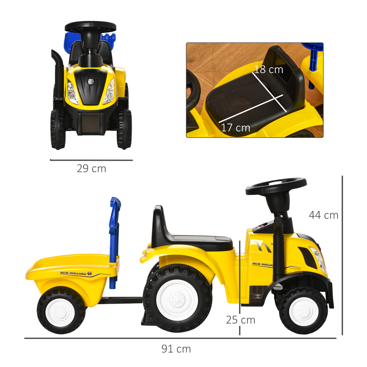 Tractor Con Remolque Infantil Con Remolque Homcom 91x29x44 Cm Amarillo_2
