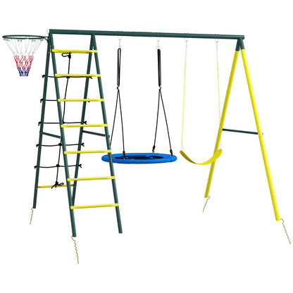 Columpio Infantil Outsunny Acero, Pe Amarillo 267x180x202 Cm_0
