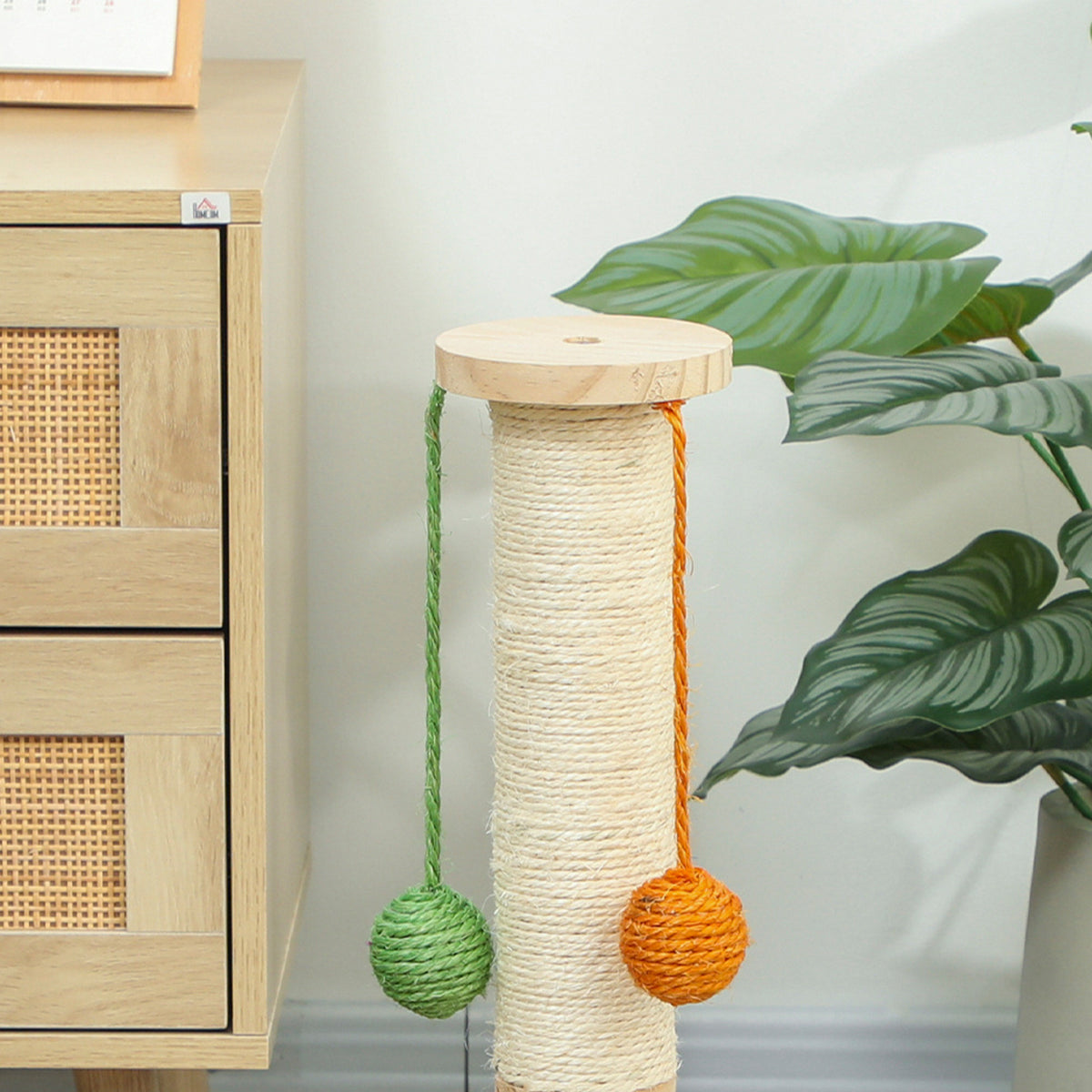 Pawhut Poste Rascador Para Gatos 56,5 Cm Con 3 Bolas Colgantes Madera Natural_4