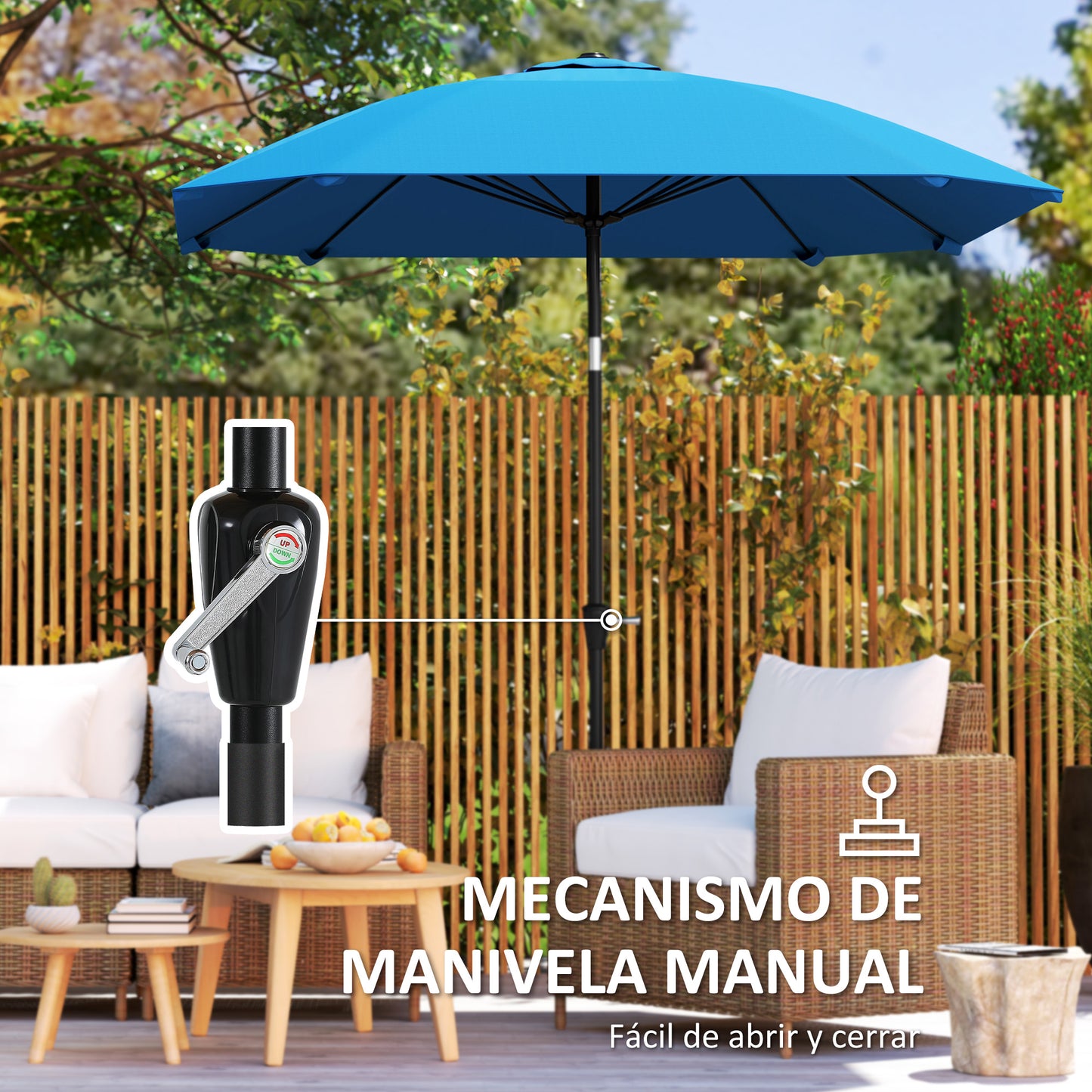 Outsunny Sombrilla De Terraza Exterior 233x233 Cm Con Ángulo Ajustable Azul_5