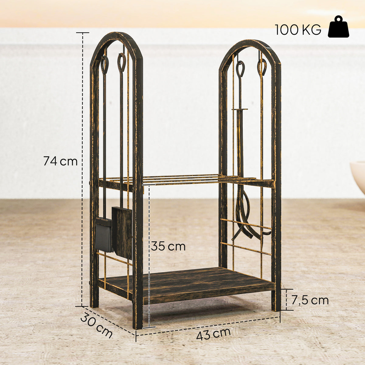 Outsunny Estante De Leña De Metal De 2 Niveles Con 4 Herramientas Para Chimenea_2