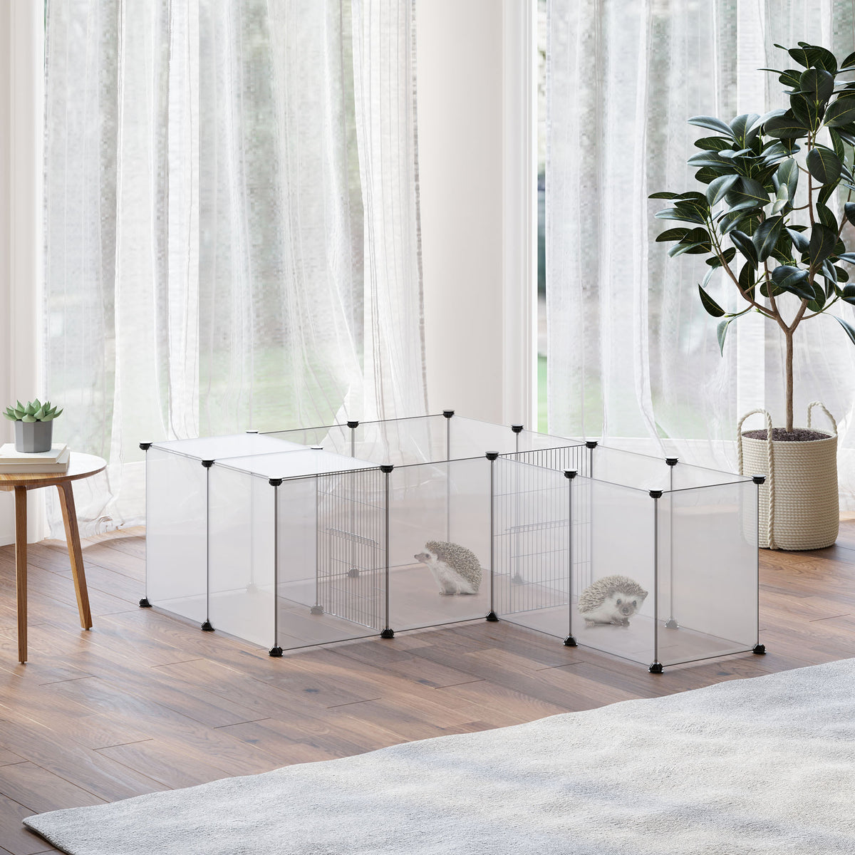Pawhut Valla Para Mascotas Diy Con 20 Paneles De Resina 175x70x45 Cm Blanco_1