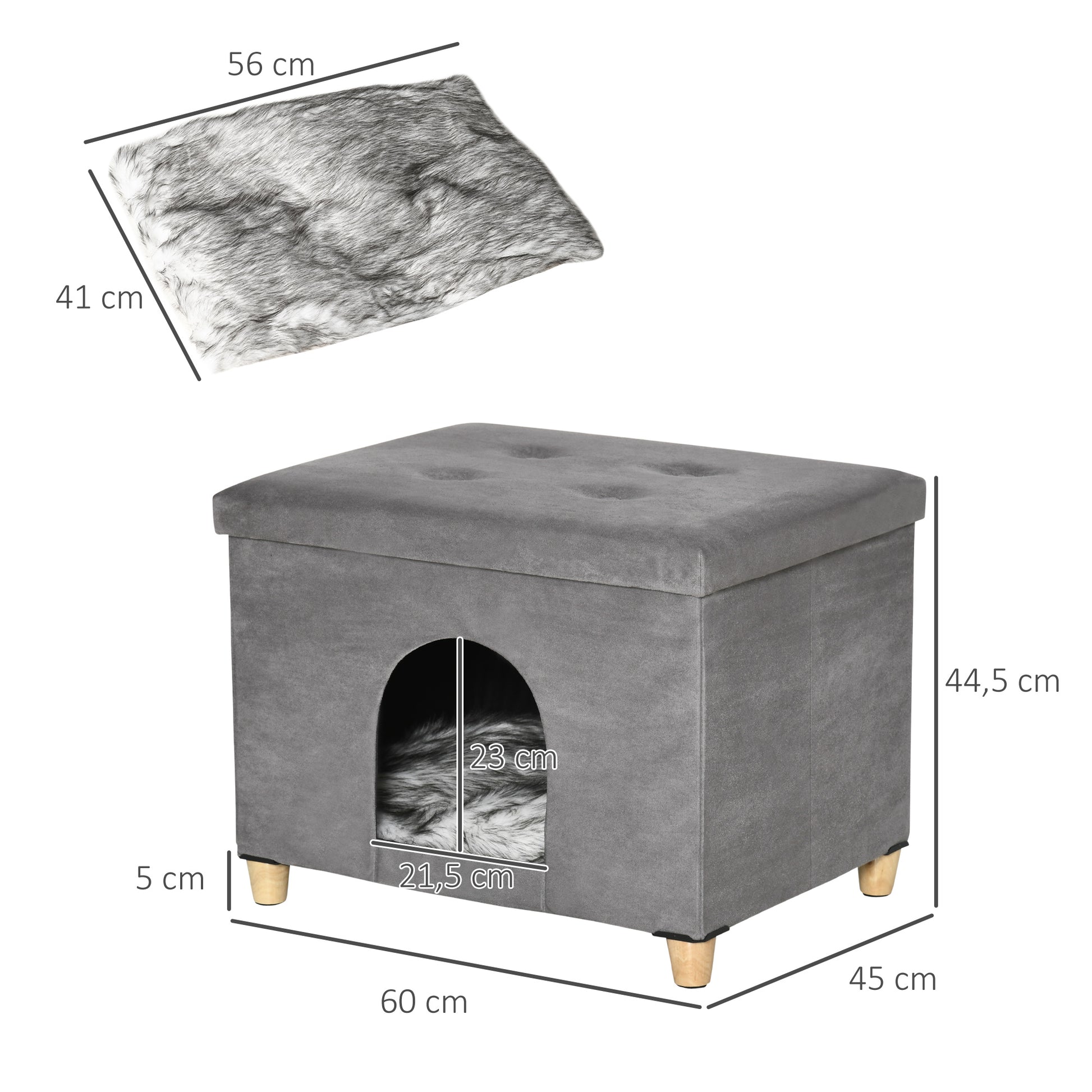 Pawhut Casa Para Gatos 2 En 1 Taburete Con Tapa Extraíble Cojín 60x45x44,5 Cm_2