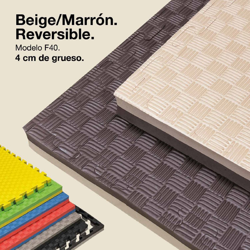 Tatami Puzzle 4cm 100x100cm, Pack 4 Unidades – Superficie 5 Líneas Marrón/beige Jowy_0