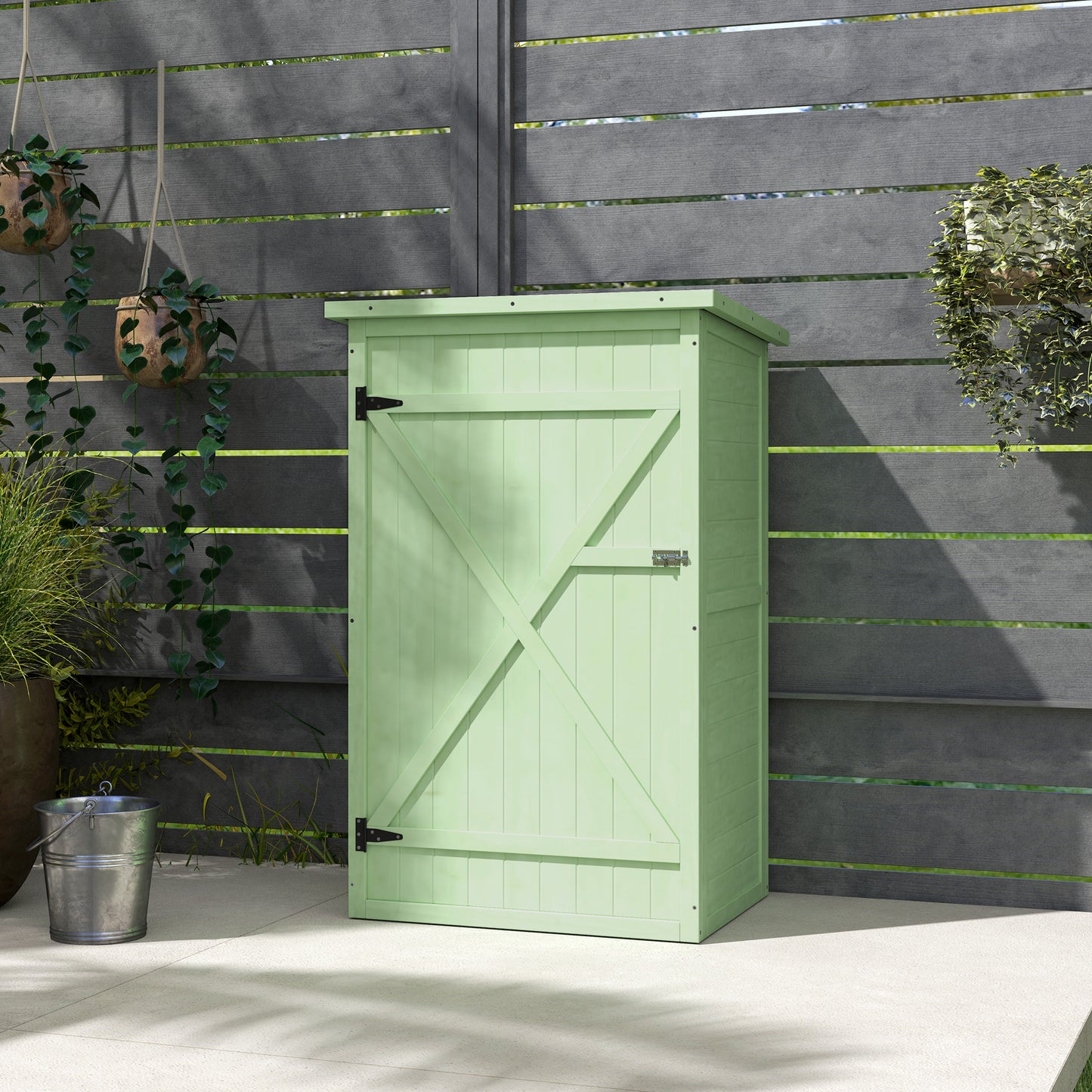 Outsunny Caseta De Jardín De Madera 75x56x115 Cm Con 3 Estantes Puerta Pestillo_4
