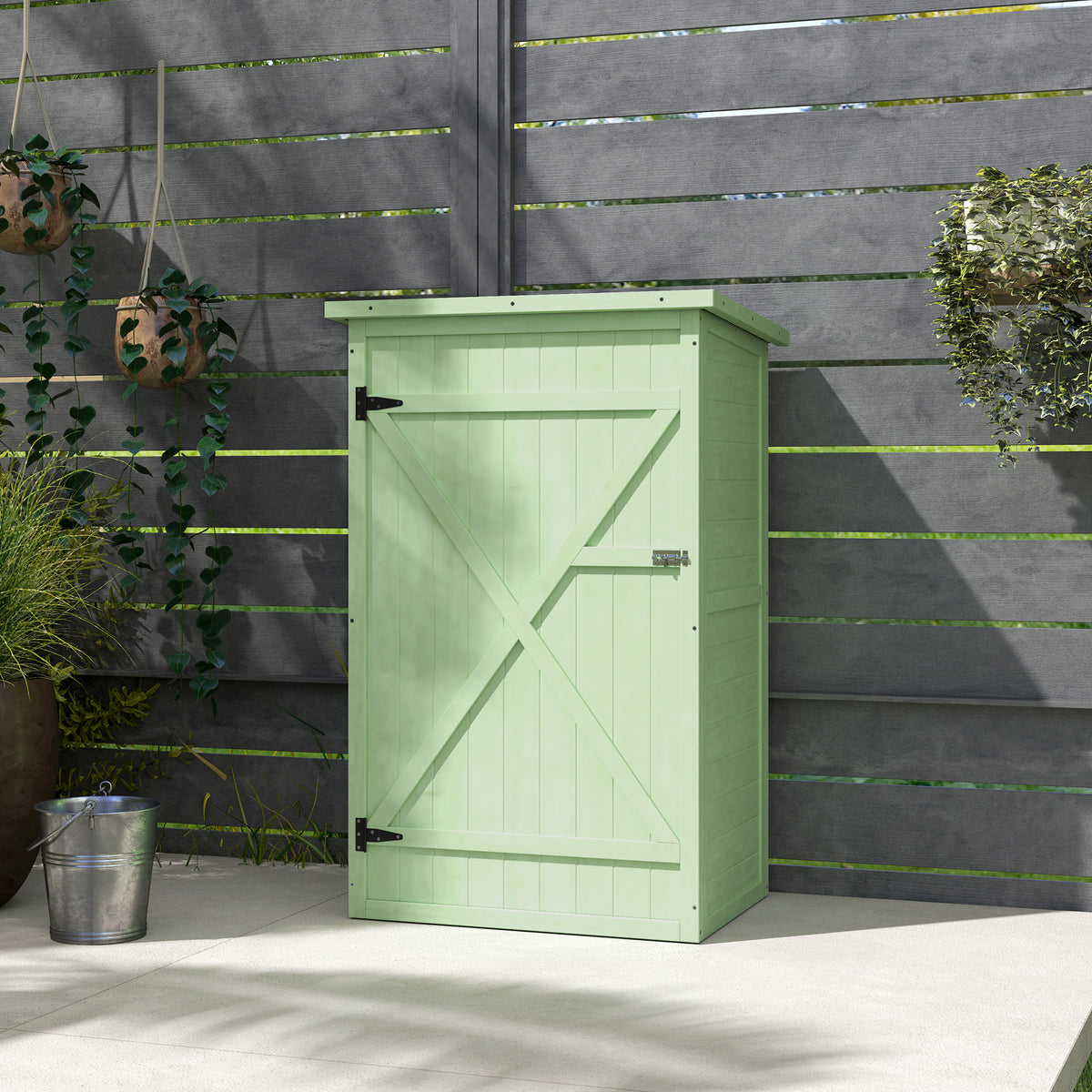 Outsunny Caseta De Jardín De Madera 75x56x115 Cm Con 3 Estantes Puerta Pestillo_4