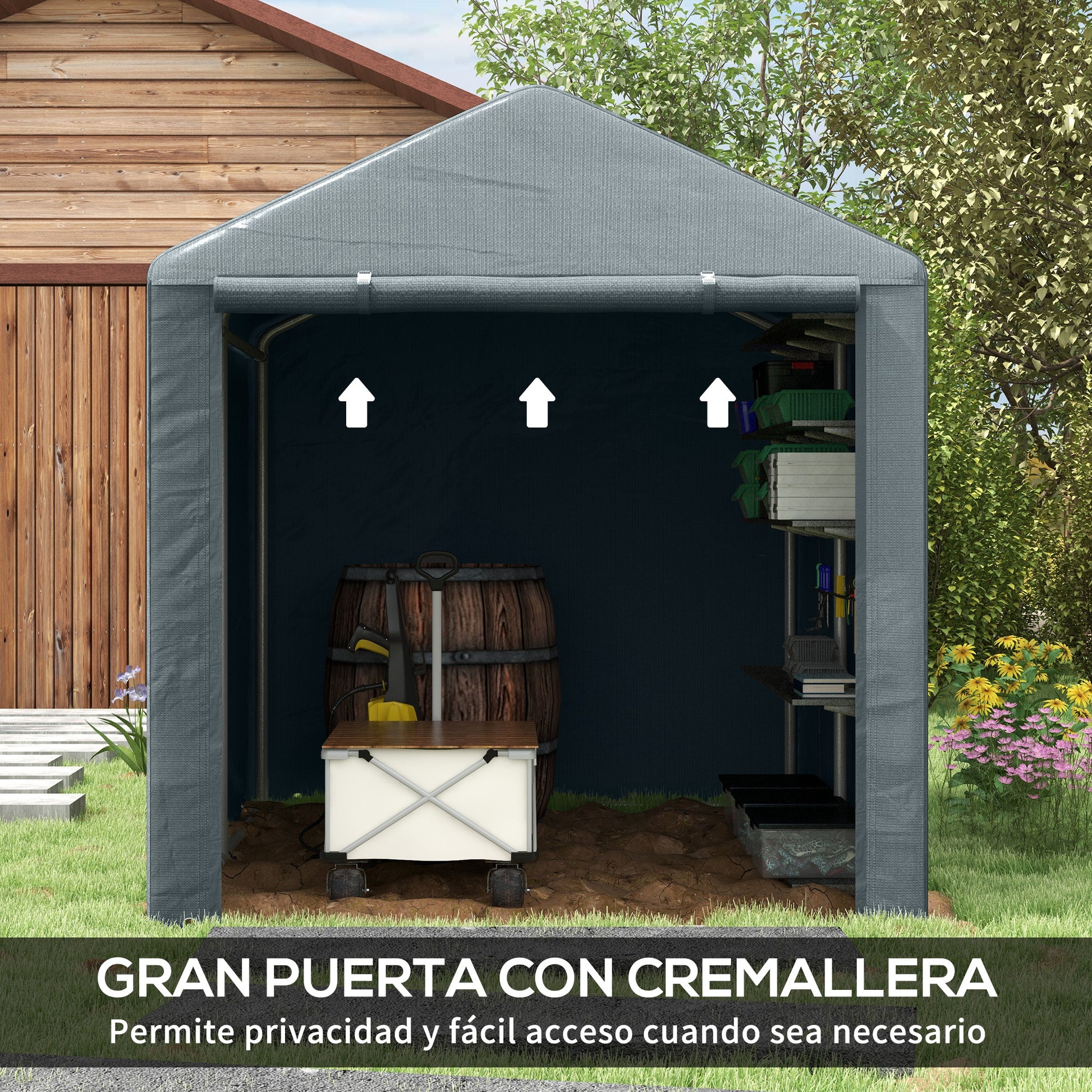 Outsunny Carpa Para Herramientas Bicicletas Y Motos 1,6x2,2x1,7 M Gris Oscuro_5