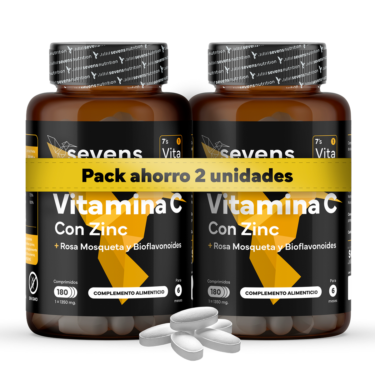 Pack 2x Vitamina C Con Zinc, Bioflavonoides Y Rosa Mosqueta De Sevens Nutrition. Refuerzo Del Sistema Inmunológico_0