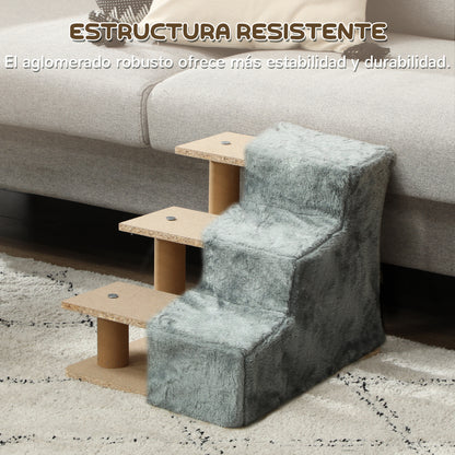 Pawhut Escalera Para Mascotas De 3 Peldaños Con Funda Extraíble 46x35x35 Cm Gris_5