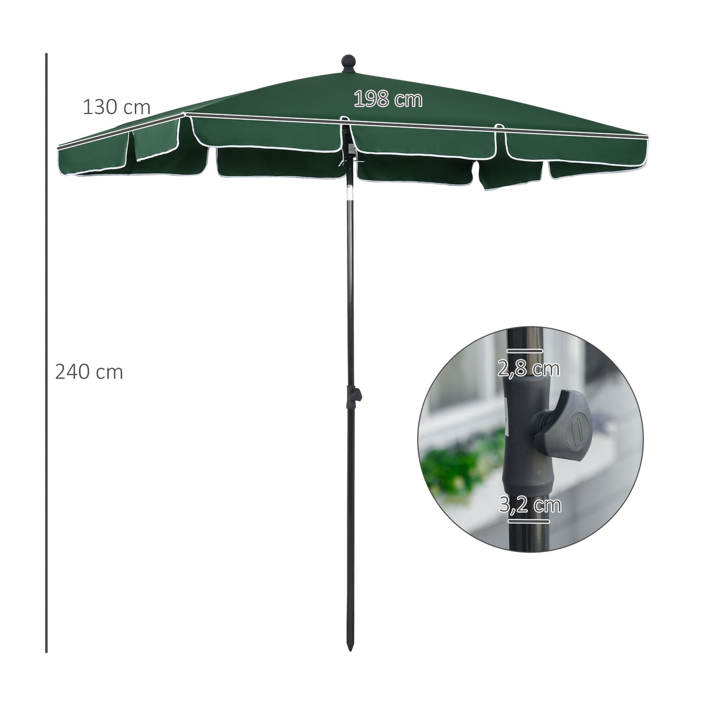 Outsunny Sombrilla De Jardín De Aluminio 2x1,3x2,5 M Verde_2