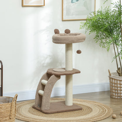 Pawhut Árbol Rascador Para Gatos Altura 88 Cm Con Nido Escalera Café_1