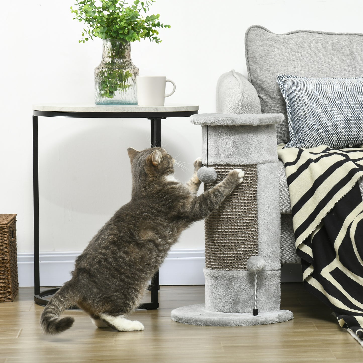 Pawhut Poste Rascador Para Gatos 58 Cm Con Bolas Colgantes 34x25,5x58 Cm Gris_1