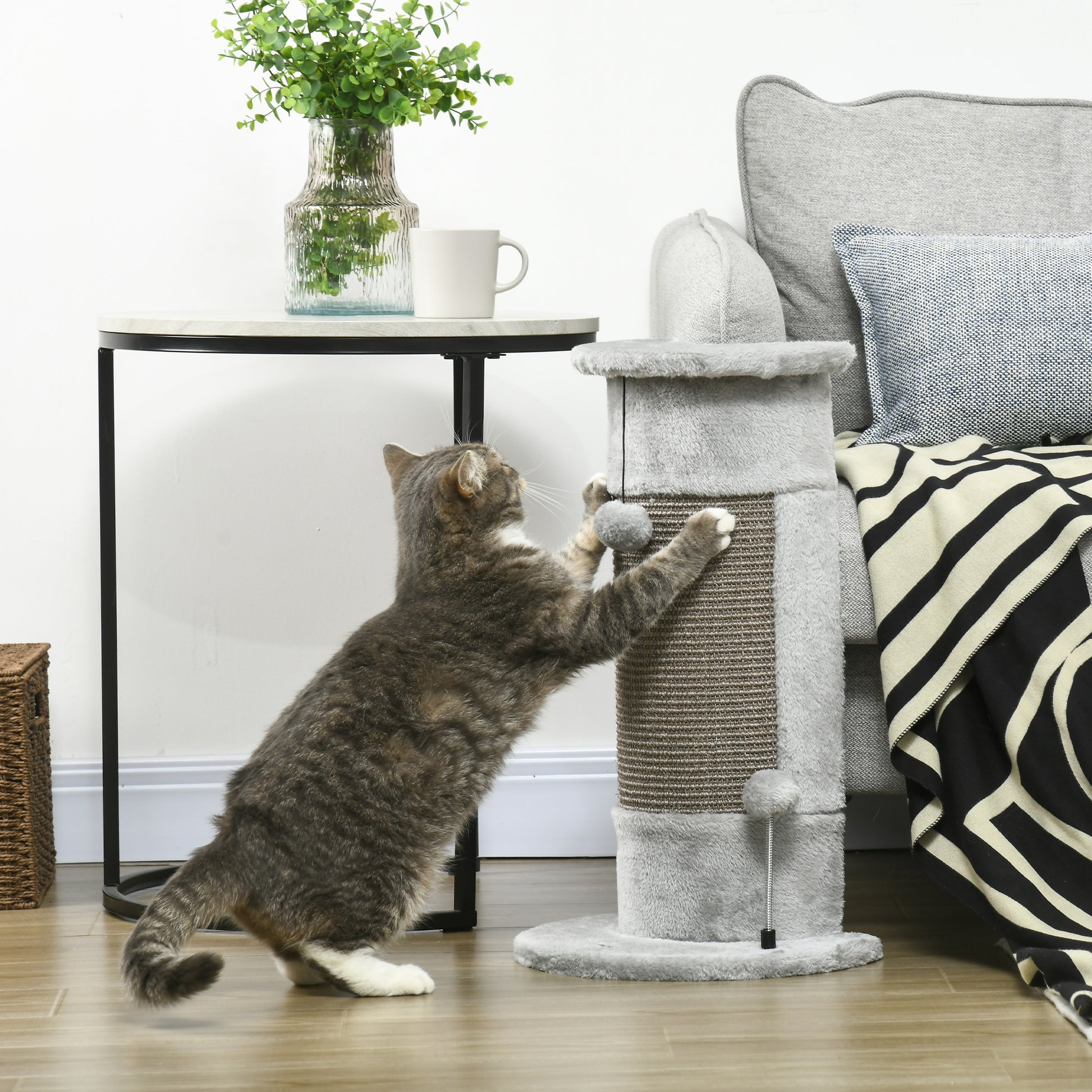 Pawhut Poste Rascador Para Gatos 58 Cm Con Bolas Colgantes 34x25,5x58 Cm Gris_1