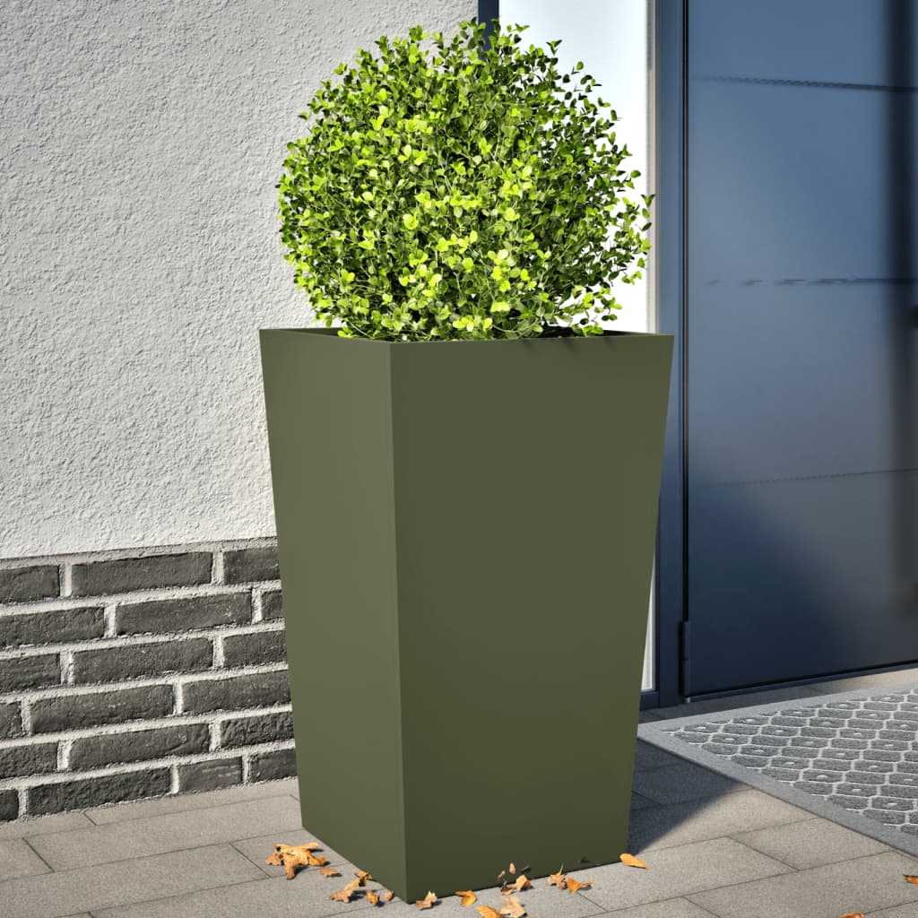 Jardineras 2 Uds De Acero Verde Oliva 45x45x75 Cm_1