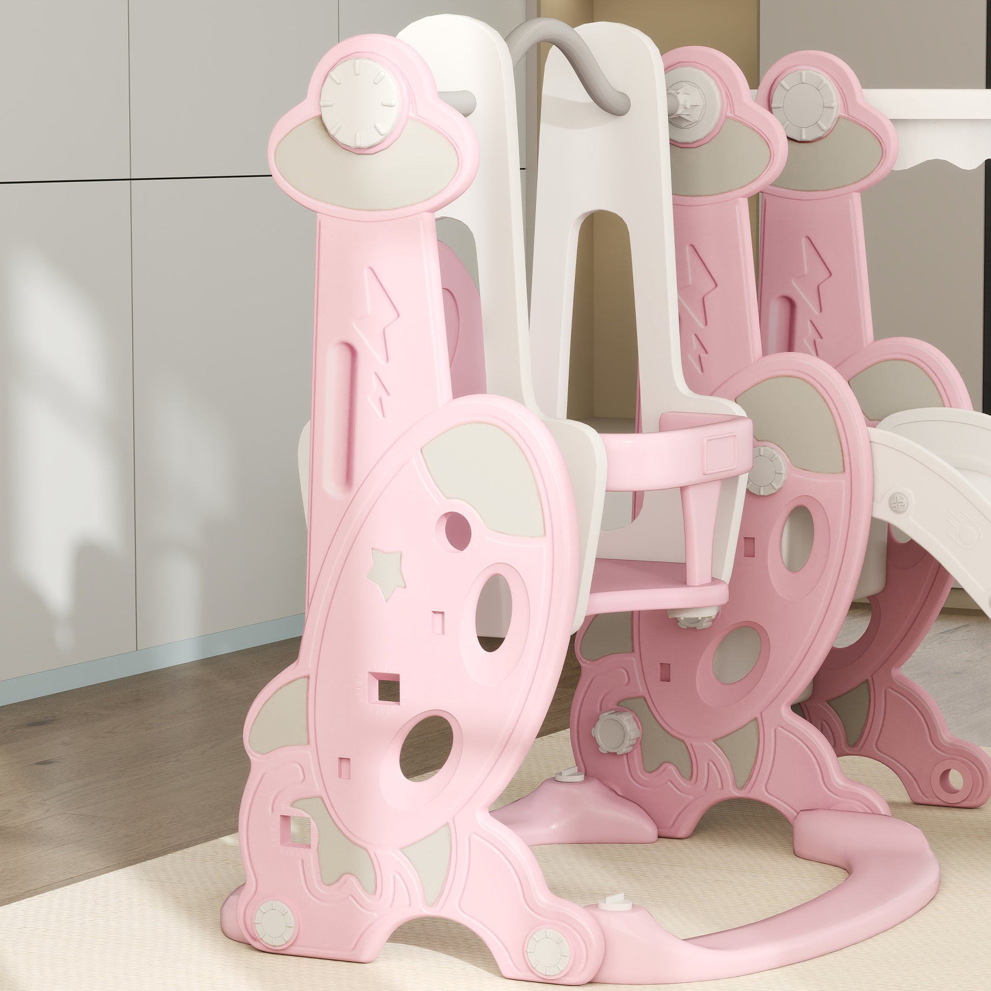 Aiyaplay Tobogán Infantil 4 En 1 Con Columpio Y Tobogán Para Interior Rosa_3