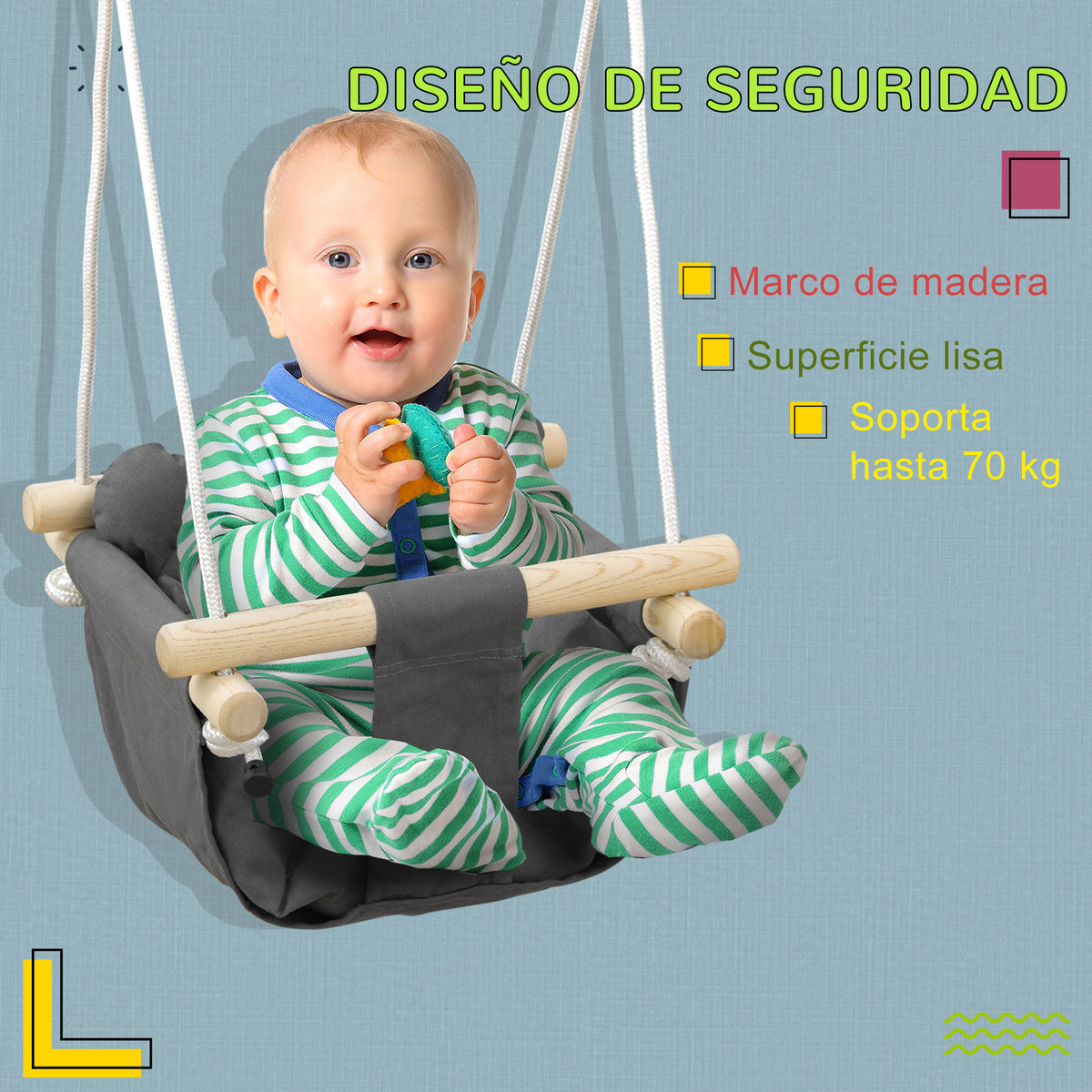 Aiyaplay Columpio Para Bebés De 9-36 Meses Con Cuerdas Ajustable 40x40x110-180cm_5