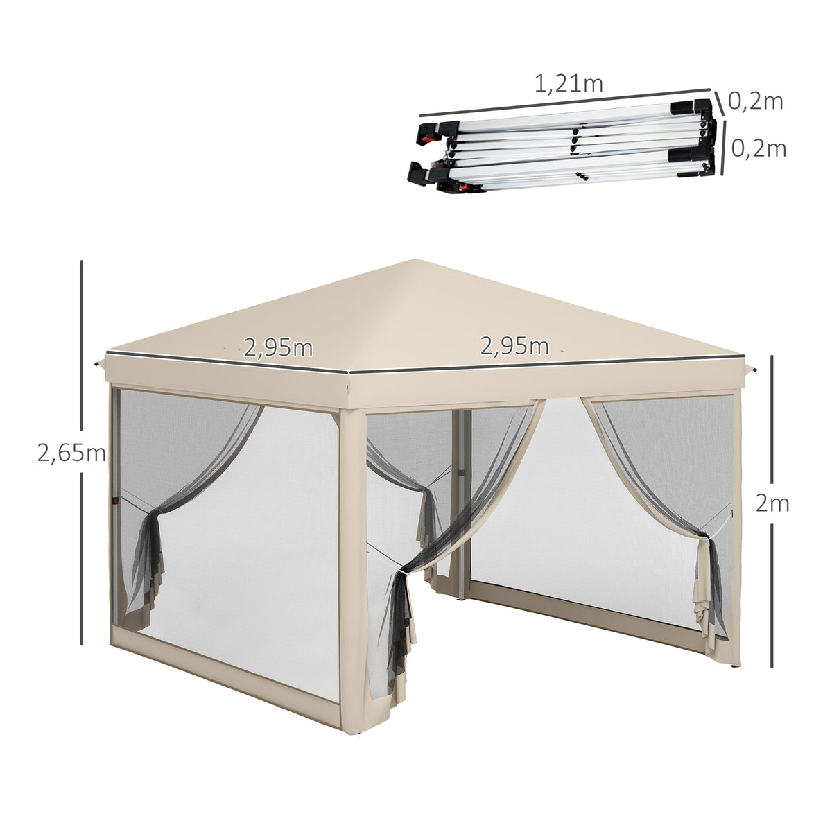 Outsunny Carpa Plegable 3x3 M Con Mosquiteras Anti-uv Marco De Acero Beige_2