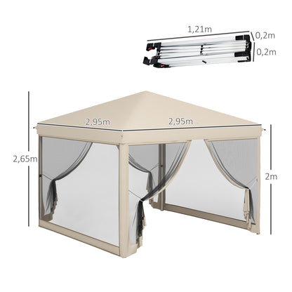 Outsunny Carpa Plegable 3x3 M Con Mosquiteras Anti-uv Marco De Acero Beige_2