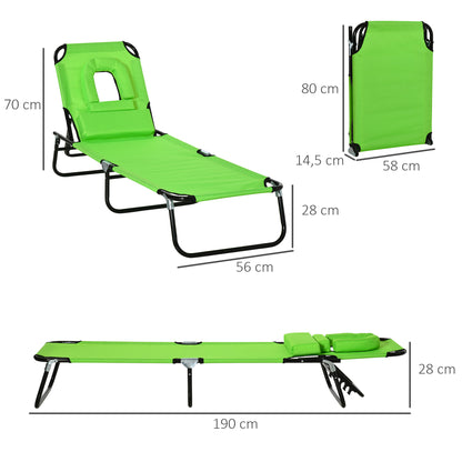 Outsunny Tumbona Plegable De Jardín Con Respaldo Ajustable Almohada Acero Verde_2